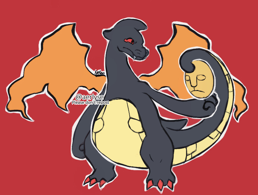 Dibujo de una fusión entre charizard y yamask